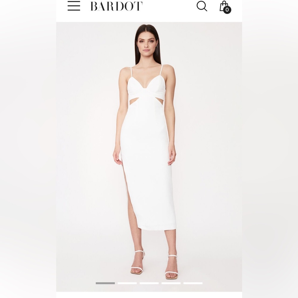 BARDOT Cut Out Slit Midi Dress Women's 4 Ivory Adjustable Strap Zip Closure